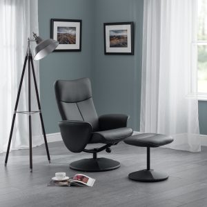 Lugano Recliner & Stool With Covered Base - Black
