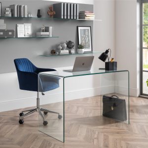 Kahlo Velvet Swivel Office Chair- Blue/Chrome