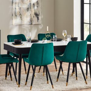 Louis Fluted Stone Top Dining Table With Drawers - Black